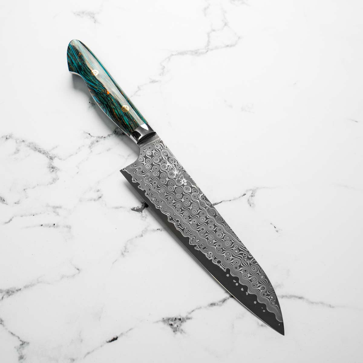 Nigara Hamono SG2 Raindrop Damascus Gyuto 210mm - Turquoise