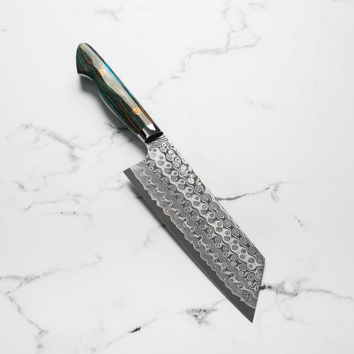 Nigara Hamono SG2 Raindrop Damascus Kiritsuke Nakiri 180mm - Turquoise