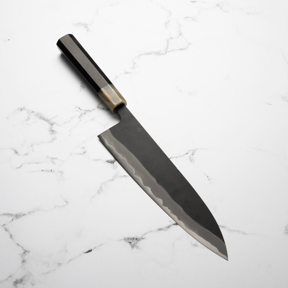 Shiro Kamo Blue 2 Kurouchi Gyuto 210mm - Ebony & Blonde