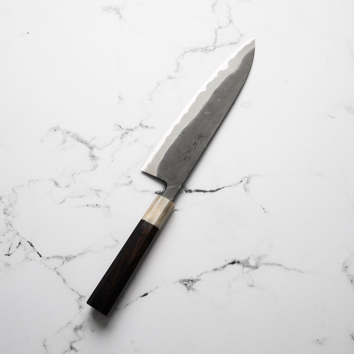 Shiro Kamo Blue 2 Kurouchi Gyuto 210mm - Ebony & Blonde