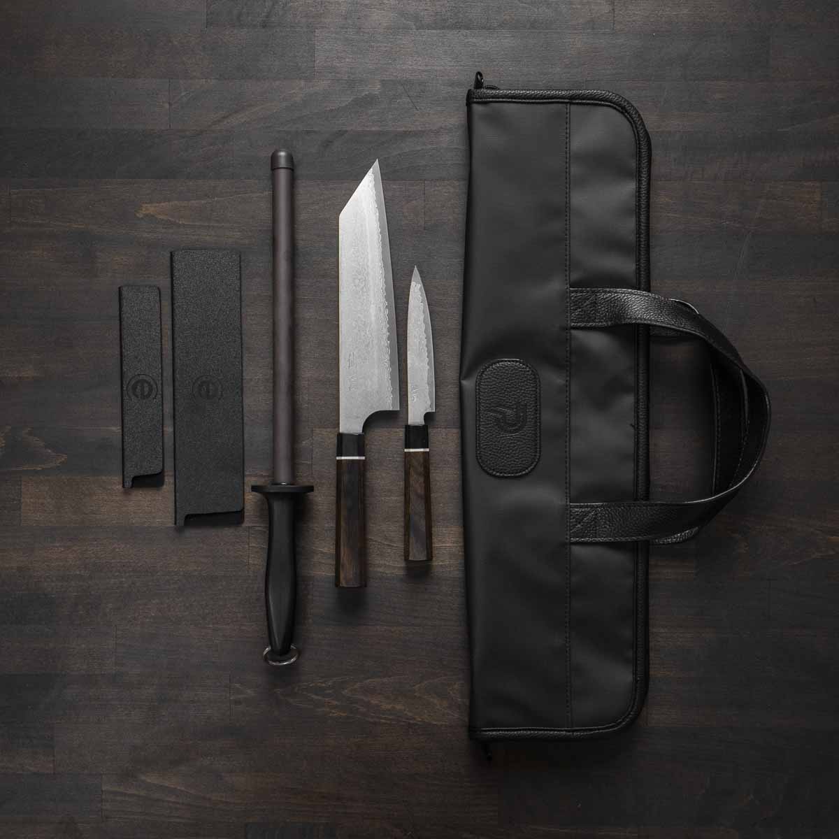 Senzo Black VG10 Damascus Bunka 2 Knife Set with Porter Knife Bag