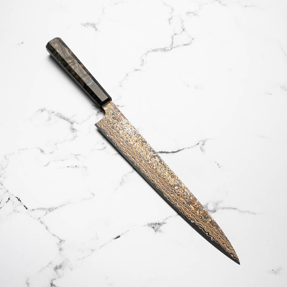 Takeshi Saji VG10-W Nashiji Rainbow Damascus Sujihiki 270mm - Dark Maple