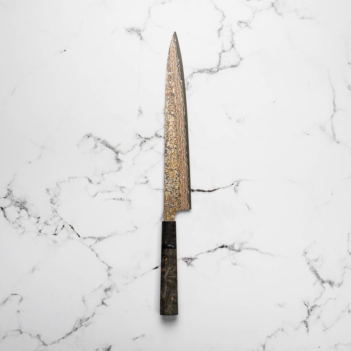 Takeshi Saji VG10-W Nashiji Rainbow Damascus Sujihiki 270mm - Dark Maple