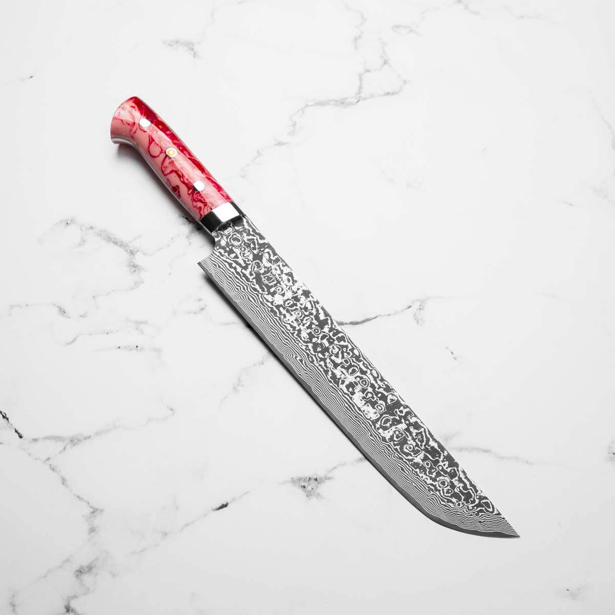 Takeshi Saji R2/SG2 Damascus Sakimaru Sujihiki 240mm Red/Pink Acrylic