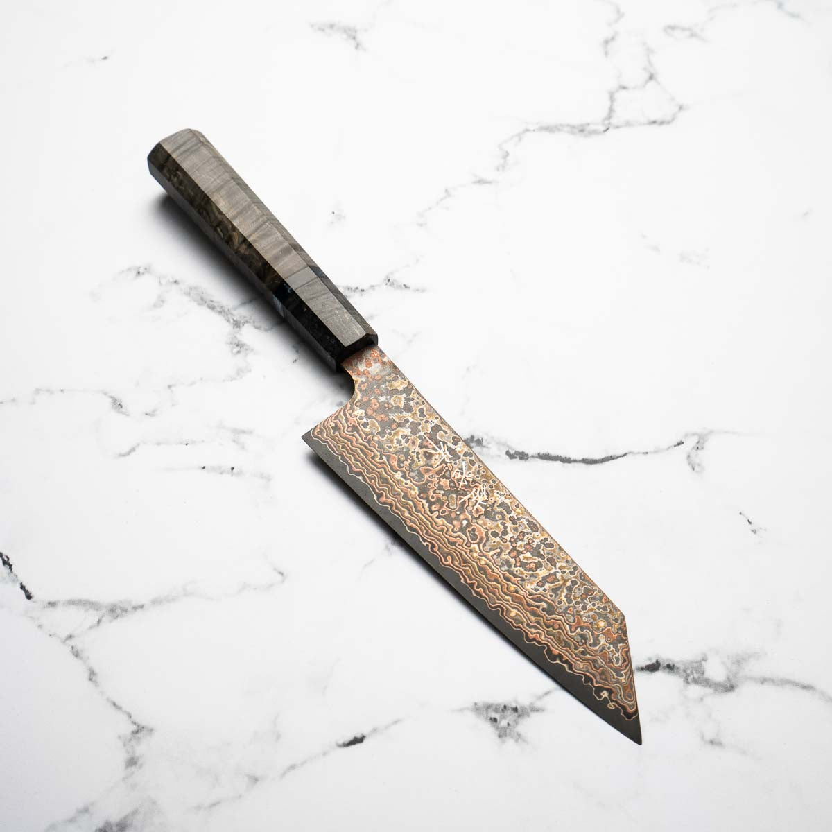 Takeshi Saji VG10-W Nashiji Rainbow Damascus Bunka 165mm - Dark Maple