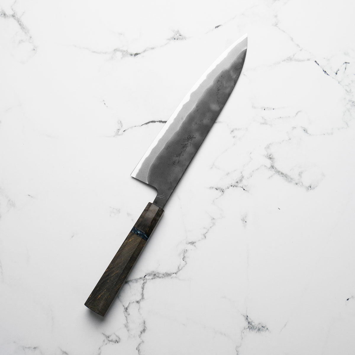 Shiro Kamo Blue 2 Kurouchi Gyuto 210mm - Dark Maple