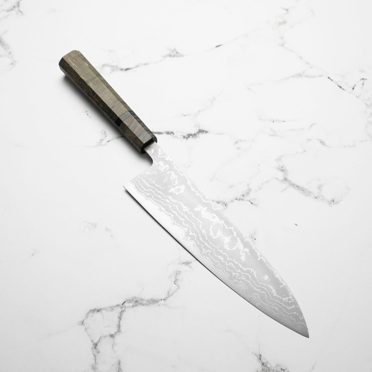 Shiro Kamo White 2 Damascus Gyuto 210mm - Dark Maple