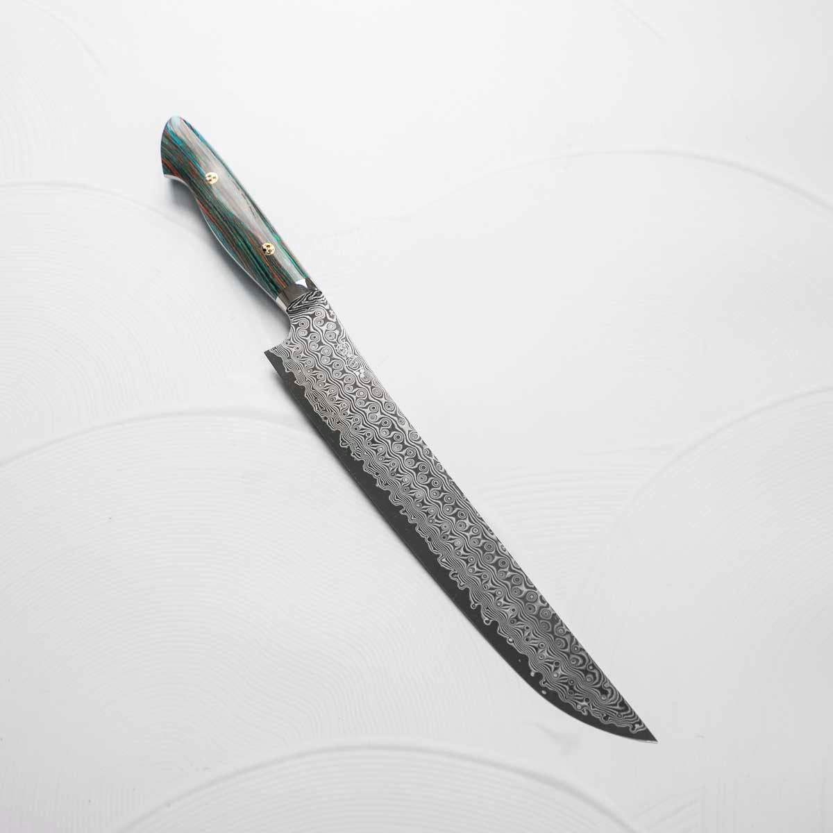 Nigara Hamono SG2 Raindrop Damascus Sakimaru Sujihiki 270mm - Turquoise